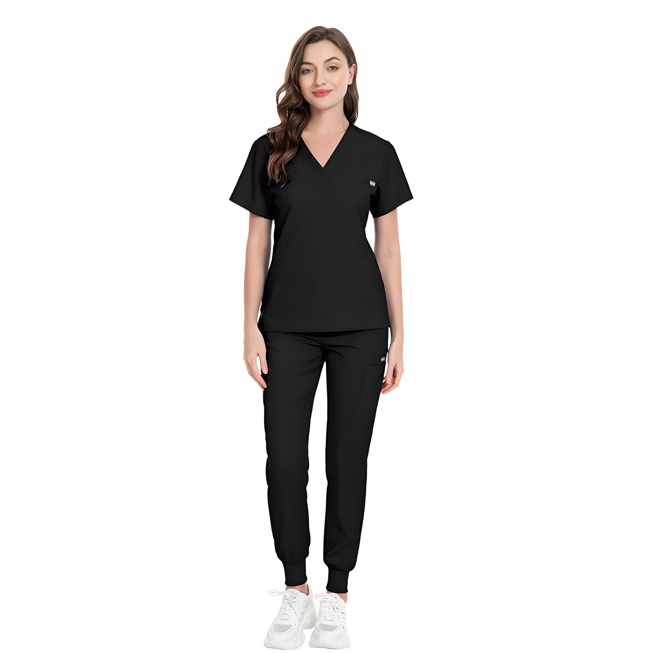 Uniformes Sanitarios Mujer Bata Limpieza Enfermera (FR/ES, Letras, S, M, Regular, Regular, Negro V+)