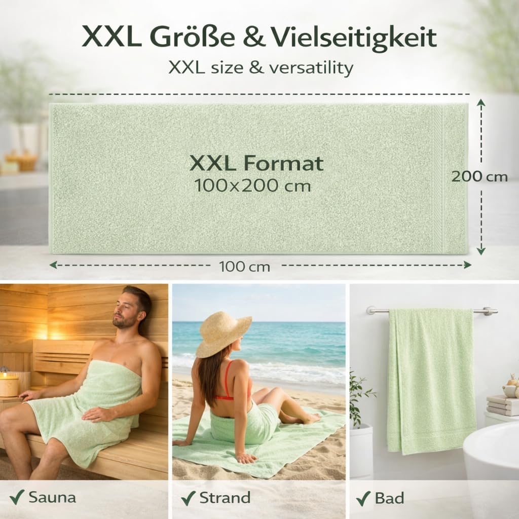 Betz Juego de 2 Toallas de baño XXL Palermo 100% algodón 100x200 cm Color Verde