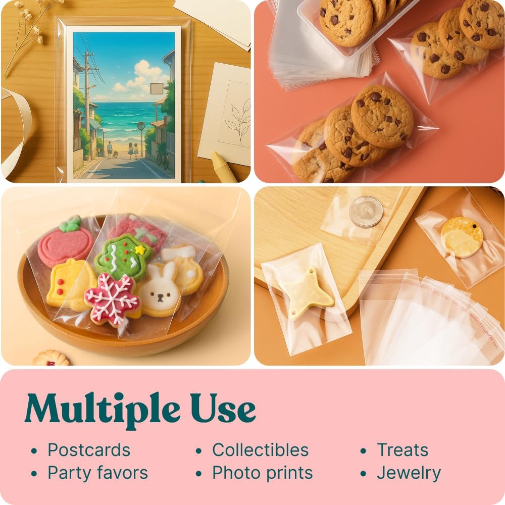 5" X 7" Self Sealing Cellophane Bags (1000 Pack) - Clear Cookie Bags With Seal for Baked Goods Packaging, Cookie Wrappers, Bakery Packaging, Bake Sale, Candy, Treats, Goodies, Gifts, Party Favors - Image 6