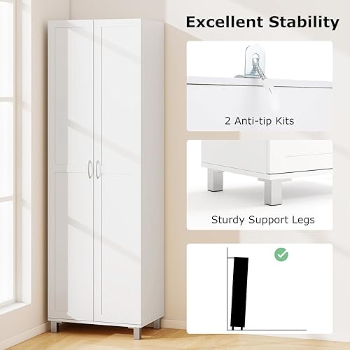 Miniatura 9 de Giantex Armario de almacenamiento con 2 puertas despensa de cocina con 5 estantes organizador alto de pie para armario garaje baño oficina sala de