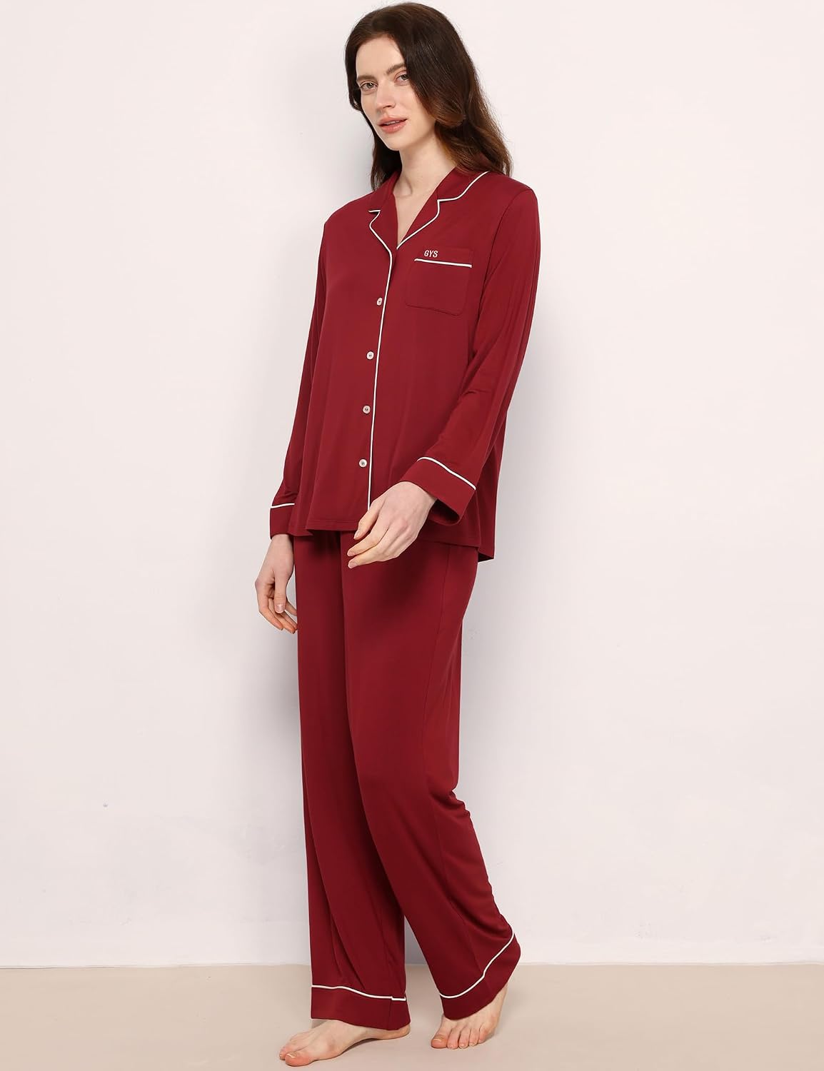 GYS Premium Bamboo Viscose Women's Pajama Sets Long Sleeve Button Down 2 Pieces Sleep Sets