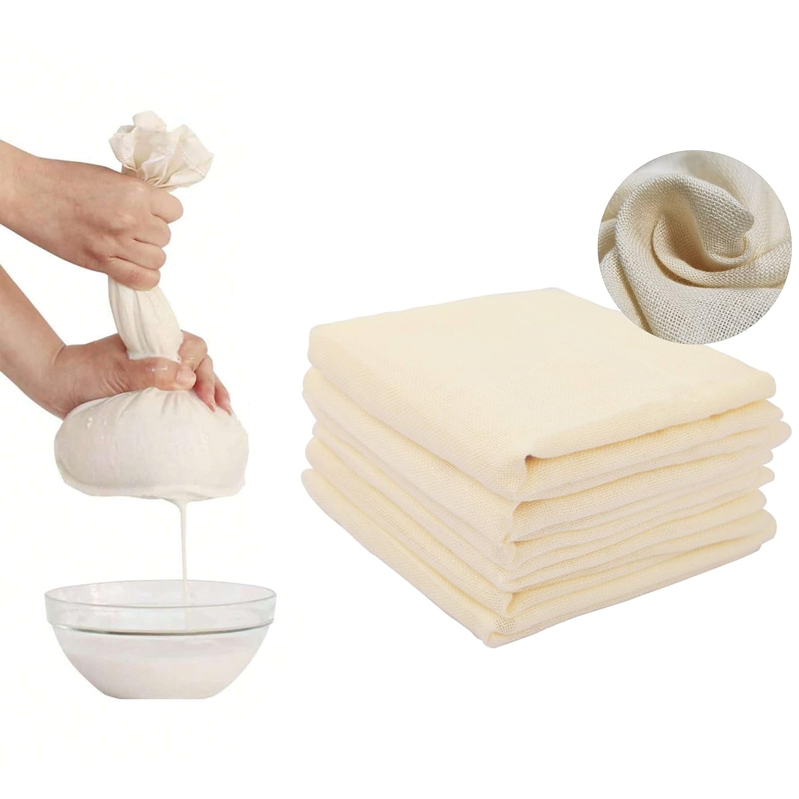 6 Pcs Muslin Cloths for Cooking, Cheese Cloths for Straining, Cheese Cloth | Reusable Washable Grade 100 Muslin Fabric for Homemade Cheese, Yogurt, Butter Making, Baking & Nut Milk | 50x50cm Beige