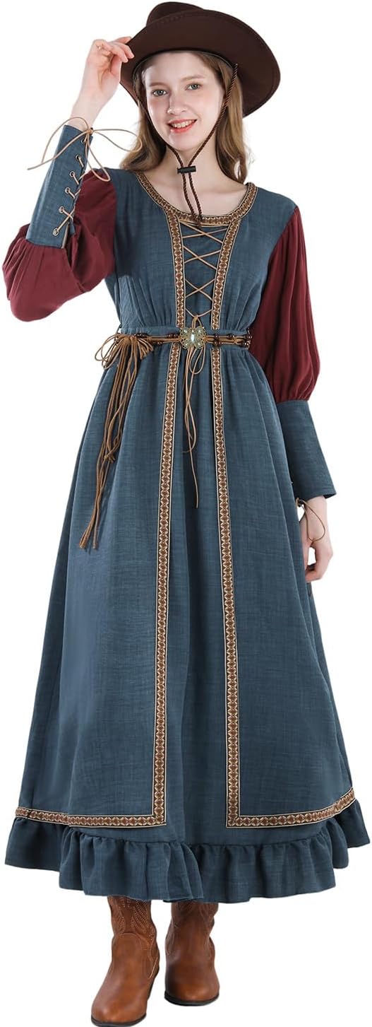 LTAKK Renaissance Costume Women Medieval Dress Ren Faire Maxi Dresses with Belt - Image 8