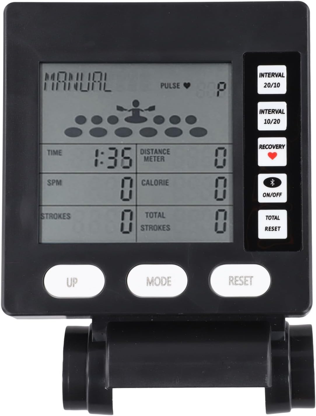 Rowing Machine LCD Speedometer Monitor for Timer and Calorie Functions, Wireless Fitness Display Counter Compatible for Wind Resistance Models, Black