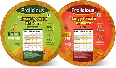 Prolicious Cream & Onion and Tangy Tomato Khakhra | 10g Natural Protein| No Palm Oil | Baked | High Protein Snack | 170g, Pack of 2