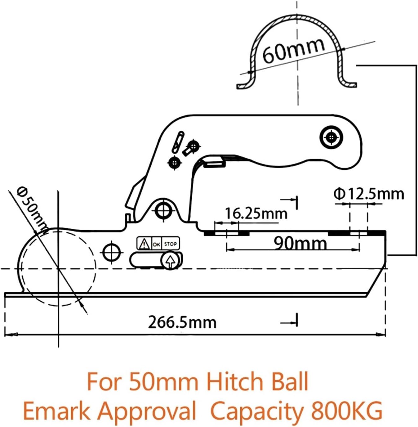 Style Trailer Coupler for 50mm Hitch Ball Round 60mm Channel RV Parts Camper Accessories Caravan Components