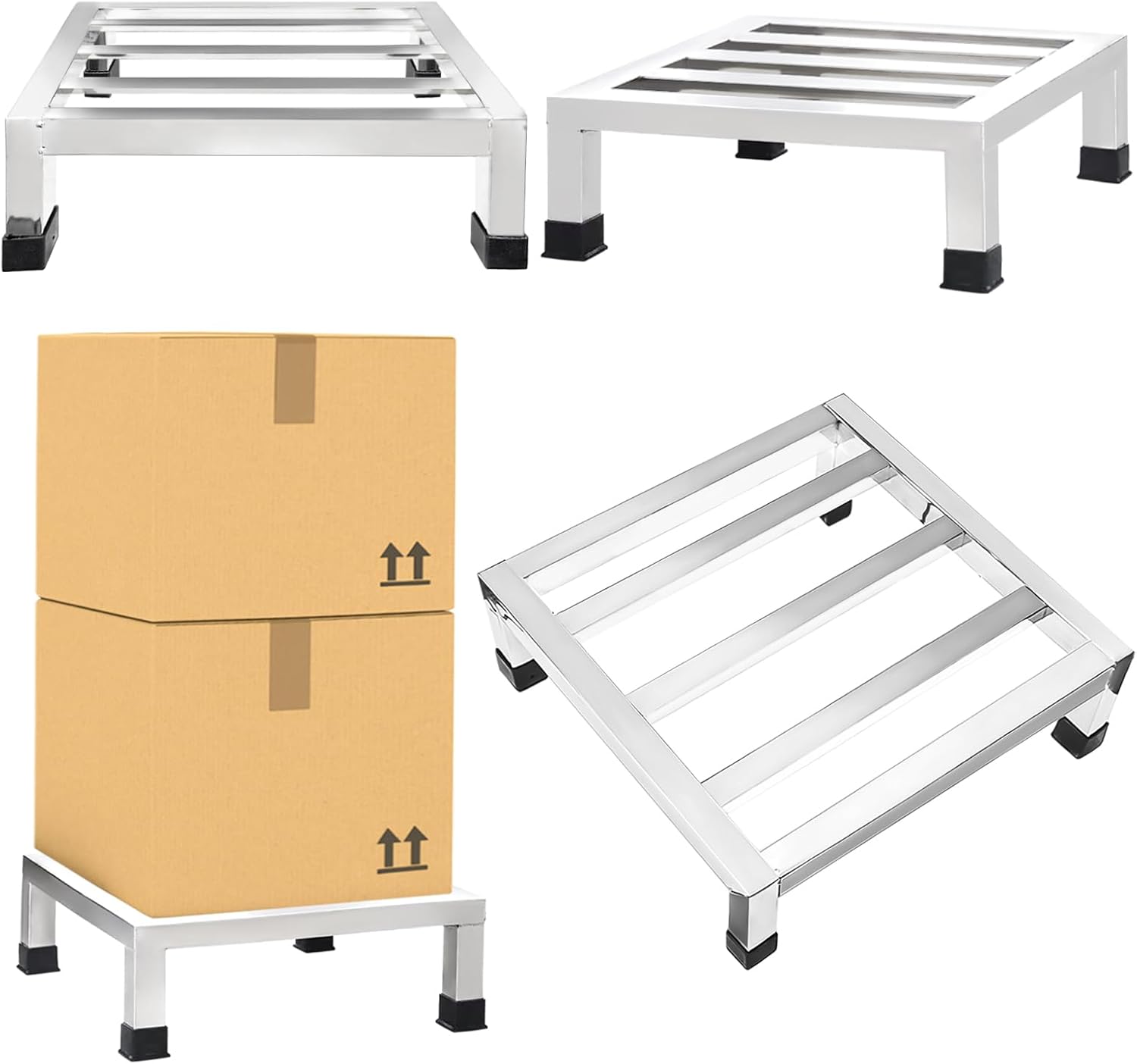 3 Pack Dunnage Rack 13.8" x 13.8" Stainless Steel Dunnage Rack 2000+ Pound Capacity 3.9" Off the Floor Commercial Food Service Storage Rack in Restaurants Kitchens Garages Vehicles