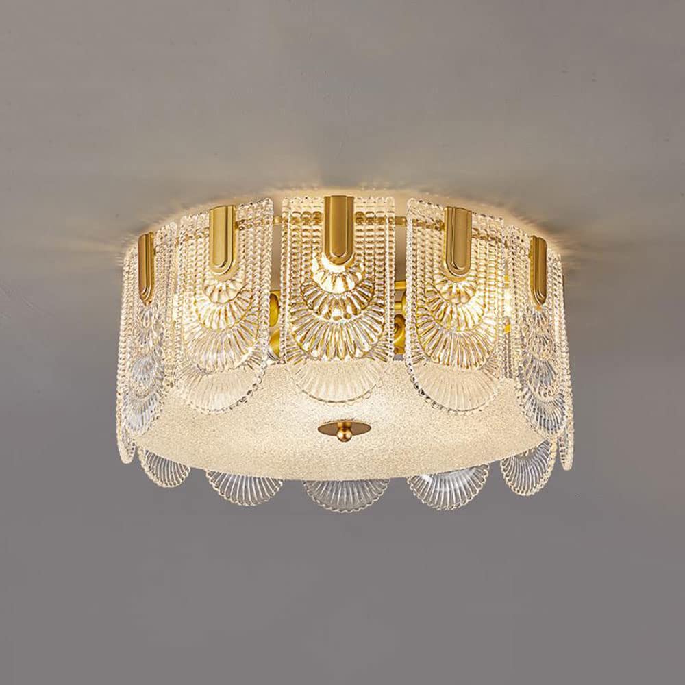 FYZDLAOR Glass Ceiling Light, 19.7" Luxury Flush Mount Chandelier 6-Light E14 Gold Ceiling Lights for Bedroom Hallway Kitchen Living Room（with LED Bulb）