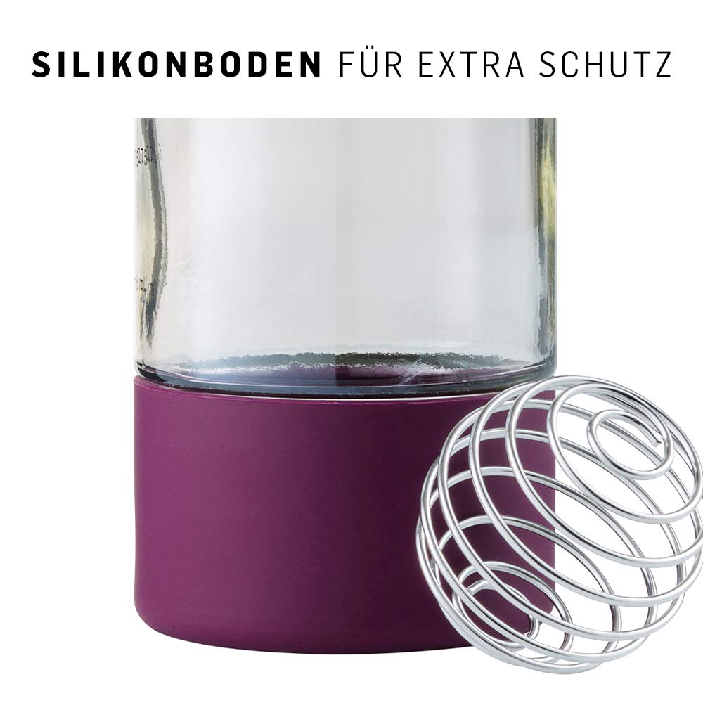 BlenderBottle Mantra Shaker Per Frullati Di Proteine, Bottiglia Per Acqua, Borraccia In Vetro, Con Blenderball, Unisex – Adulto, Plum, 590