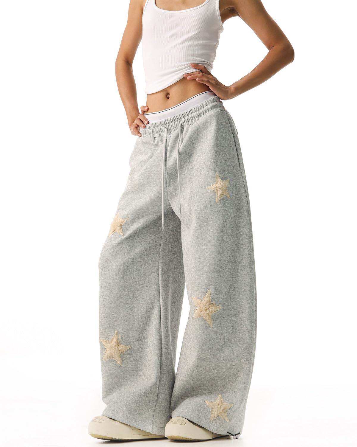 Skateboard Frog Pantaloni Donna Streetwear Y2K Stella in Peluche Applicata