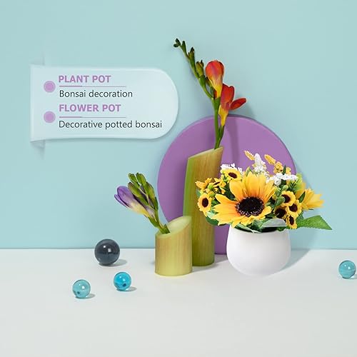 Miniatura 5 de VOSAREA Plantas artificiales en maceta de girasoles de seda amarilla, flores falsas, plantas falsas en maceta, decoración para el hogar, cocina,