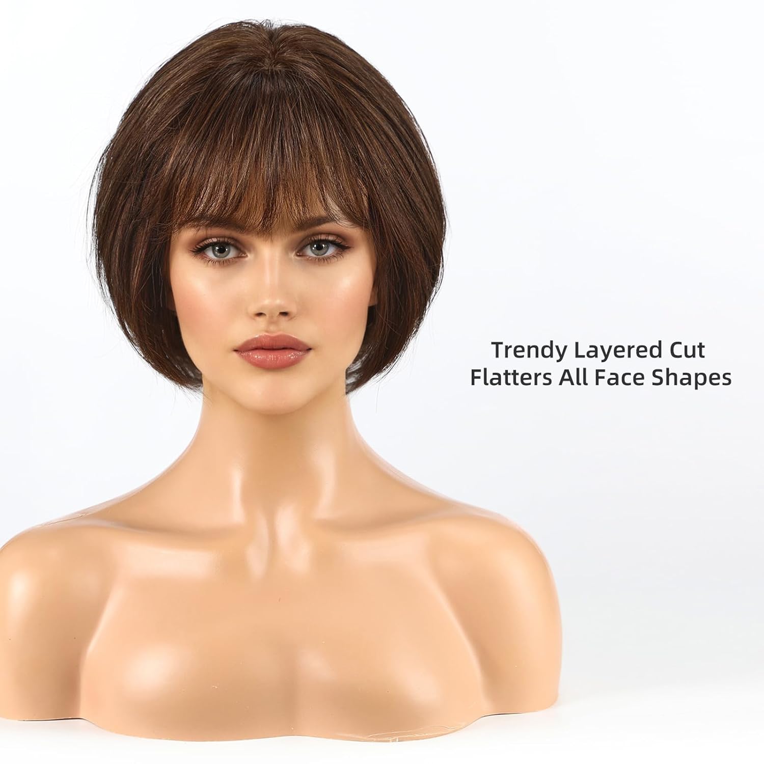 10 Inch Human Hair Wig with Bangs for Women – Short Bob Real Hair Wig, Dark Brown, Soft & Natural for Everyday Wear