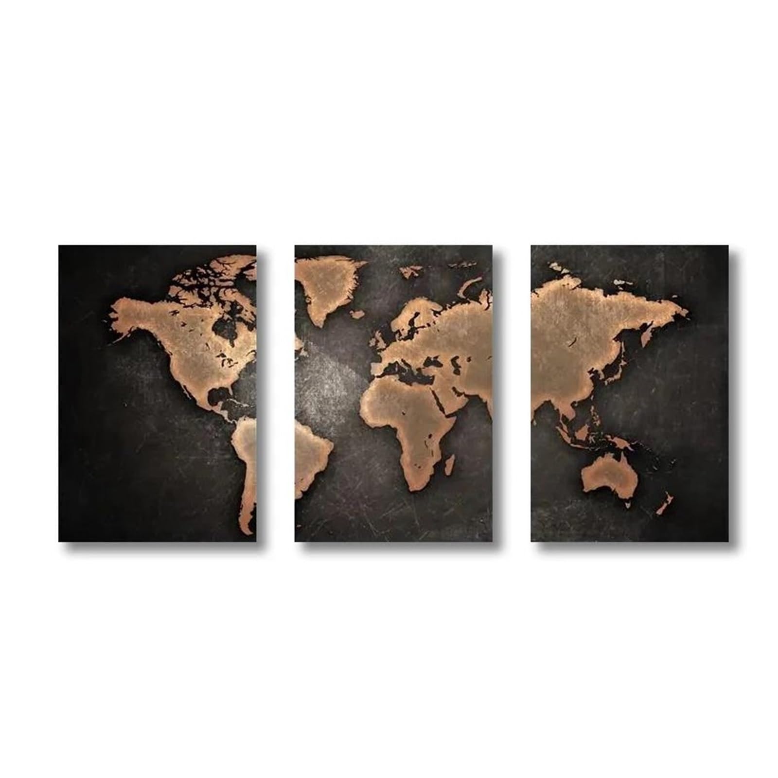 Tableau déco nature 3 pièces : carte du monde rétro en toile 40x50cm pour salon