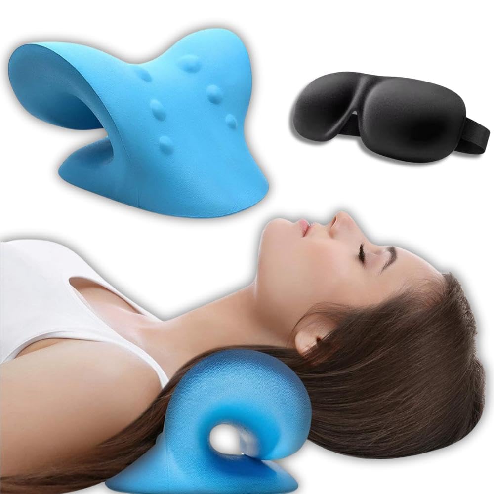 Cervical Ergonómica Para Dolor De Cuello – Relajación Y Tracción Cervicales, Incluye Antifaz, Portátil Y Para Viaje