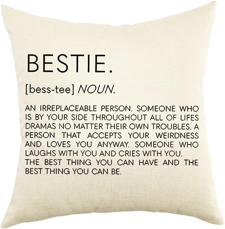 Ogiselestyle Farmhouse Pillow Covers with Bestie Quote 18" x 18" Farmhouse Rustic Cushion Covers with Saying Housewarming Gifts Family Room Décor