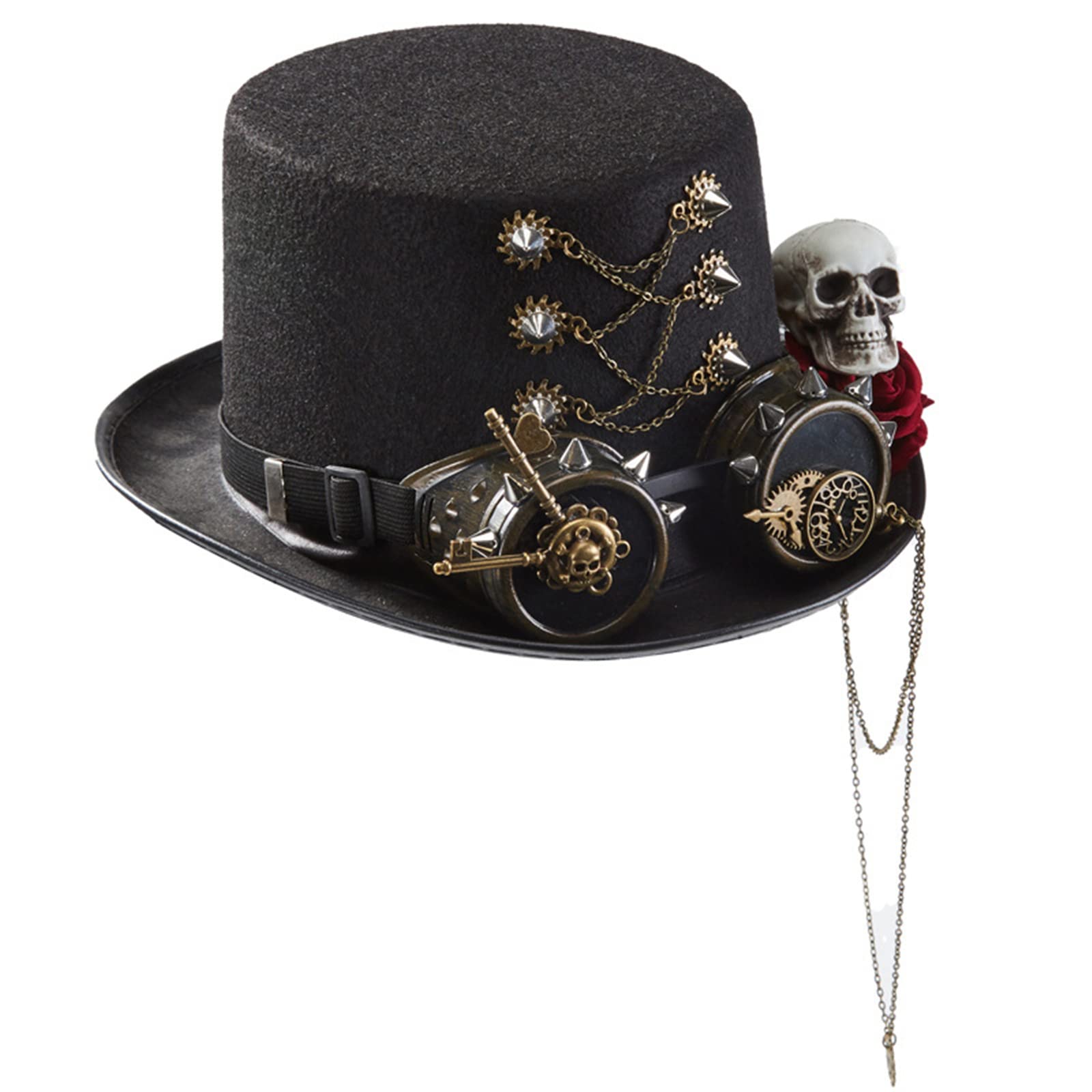 Sombrero Steampunk con gafas de esqueleto rosa
