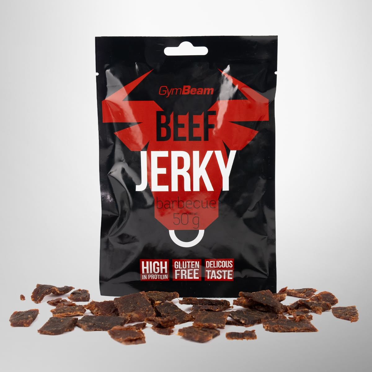 GymBeam Beef Jerky – Hochwertiger Fleischsnack aus Premium-Rindfleisch, gluten- und laktosefrei, mit hohem Eiweißgehalt, ideal für Sportler, lange Haltbarkeit (50 g (5er pack), Original)