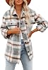 Beaully Womens Casual Plaid Shackets Brushed Flannel Button Down Shirt Jacket Coats with Side Pockets
