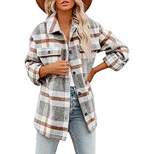 Women's Flannel Plaid Shacket 2025 Fall Outfits Long Sleeve Button Down Shirts Jacket Coats with Side Pockets