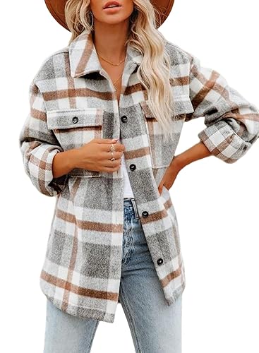 Beaully Women's Flannel Plaid Shacket 2025 Fall Outfits Long Sleeve