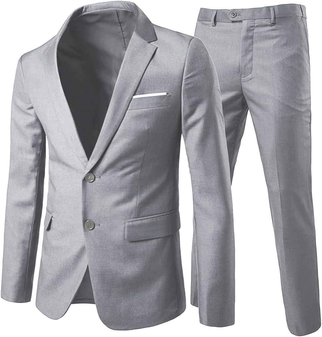 Allthemen Mens Suits 2 Piece Slim Fit Wedding Dress Suit Two Buttons Business Suit Blazer Casual Jackets Trousers