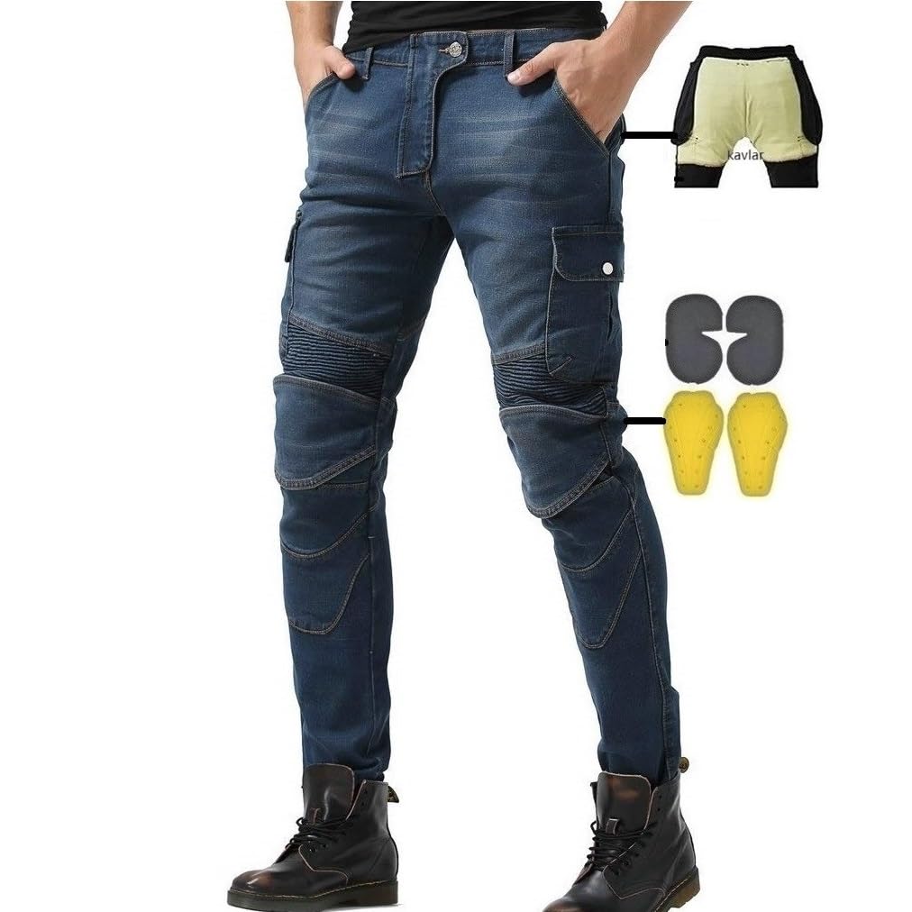 Uomo Moto Jeans Motociclette Pantaloni con Fodera Protettiva in Aramide Armature Motorcycle Pants