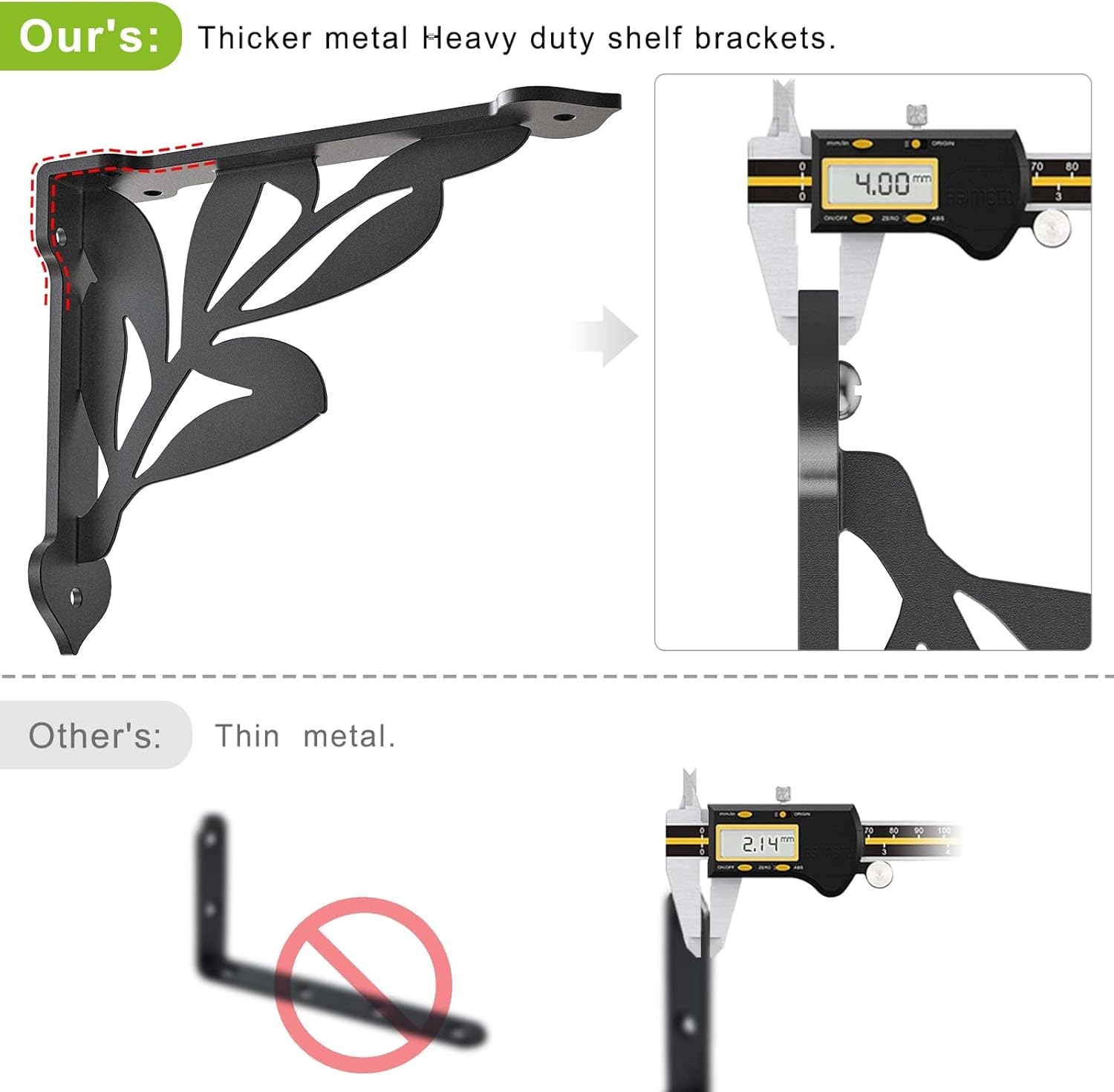 SELEWARE Heavy Duty Shelf Brackets 12 Inch, Branch Shelves Brackets, 300LB Capacity Decorative Metal L Brackets for Floating Shelves, Black Rustic Wall Mount Shelving Bracket with Screws, 4 Pack