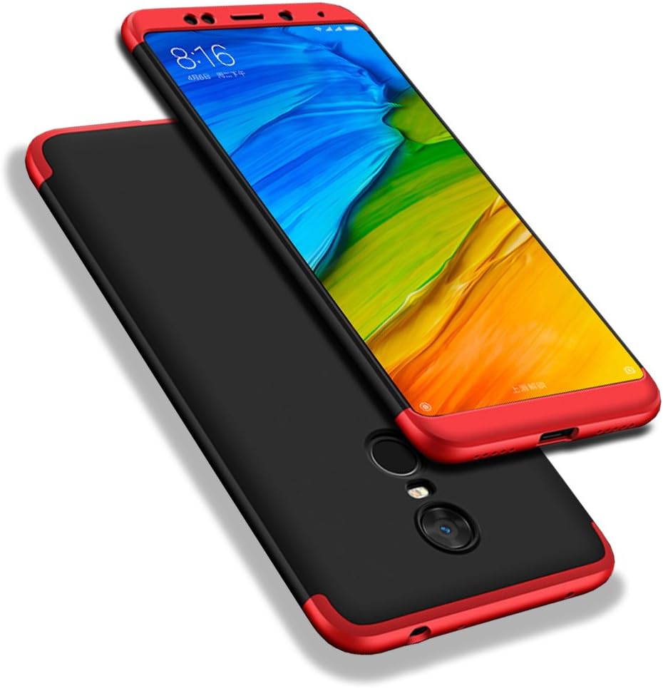 WindCase Redmi 5 Plus Case, 360° Full Body Coverage Protection Hard PC 3 in 1 Detachable Protective Case Cover for Xiaomi Redmi 5 Plus Black Red + Tempered Glass Screen Protector
