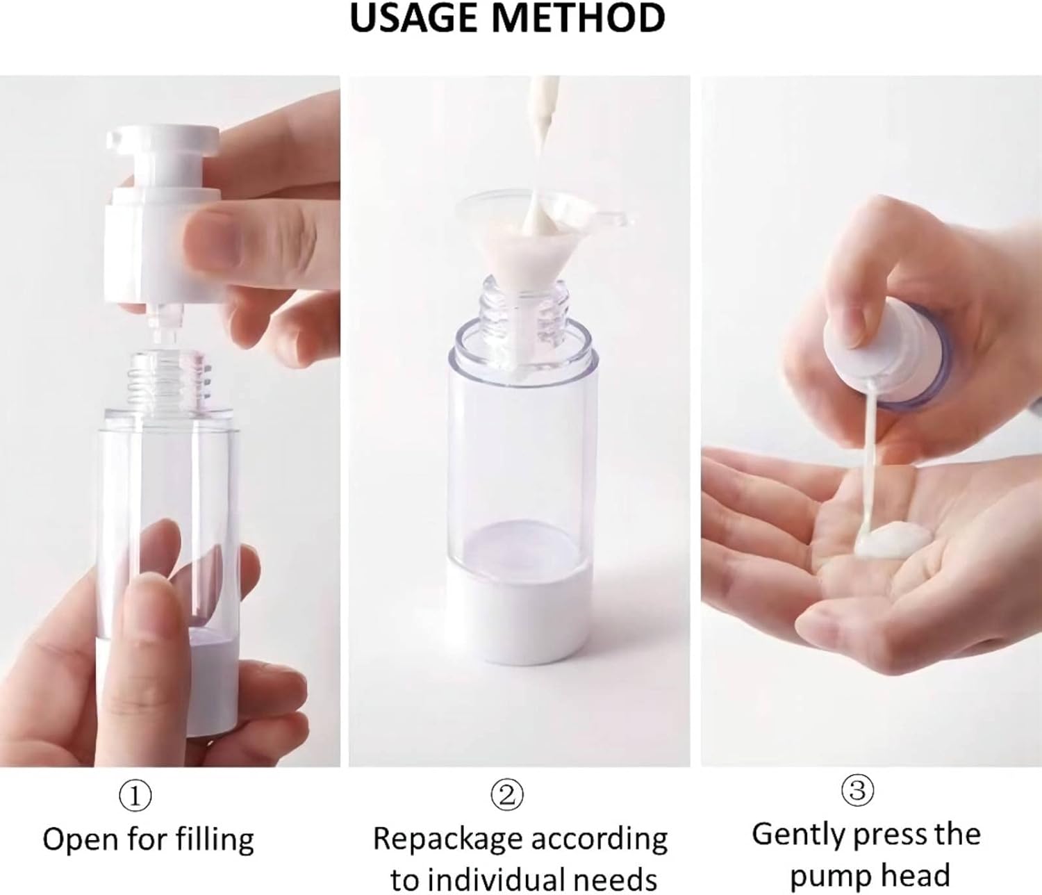 LuHaKiDu Empty Travel Bottles Airless Pump Products Leak-Proof Refillable Cosmetic Containers Suitable For Cosmetics Skincare Products Toiletries Four-Piece : Beauty & Personal Care