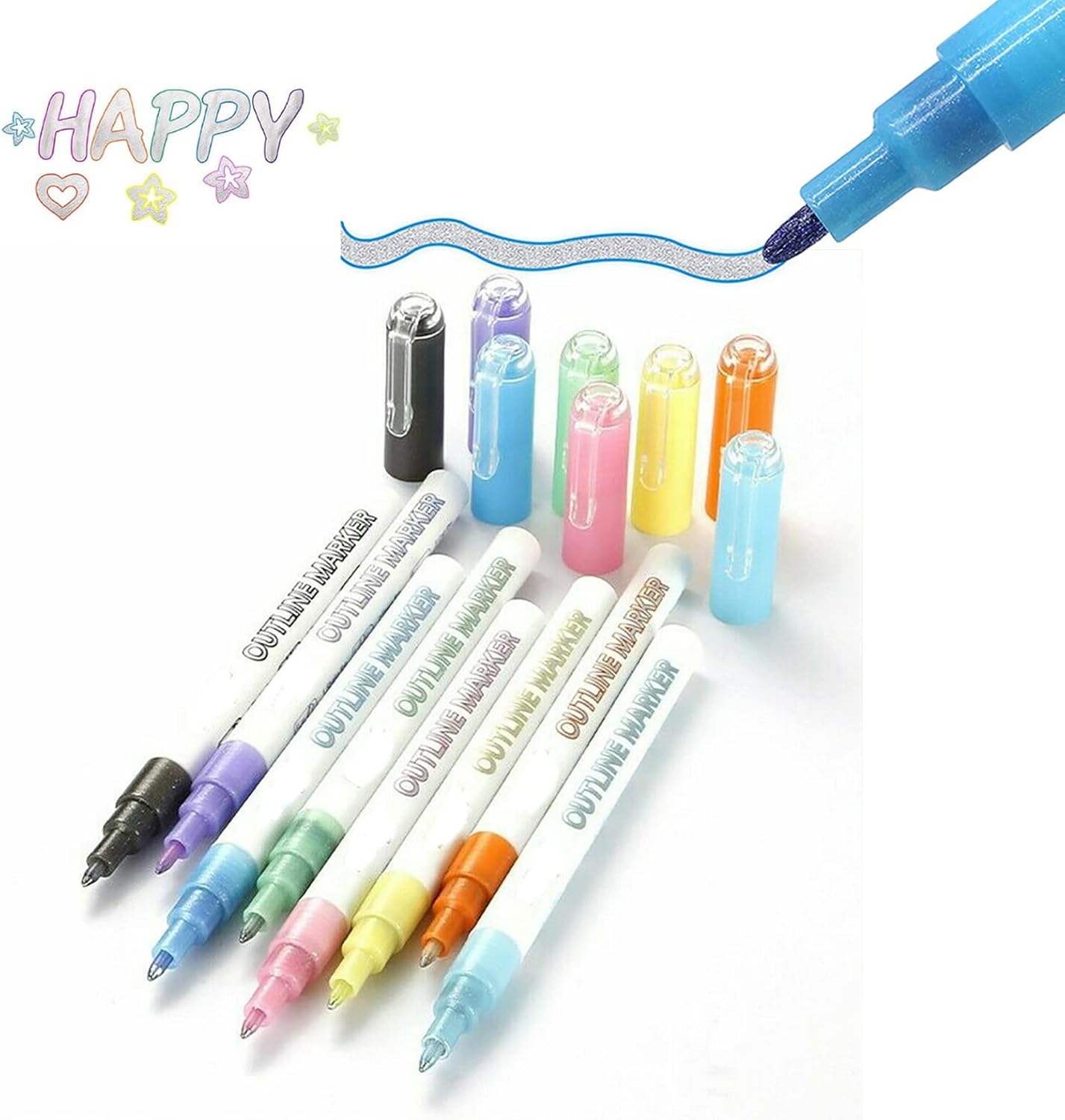 Outline Marker Set,TerrainHill Outline Marker Set 8 Colors, Double Line Markers