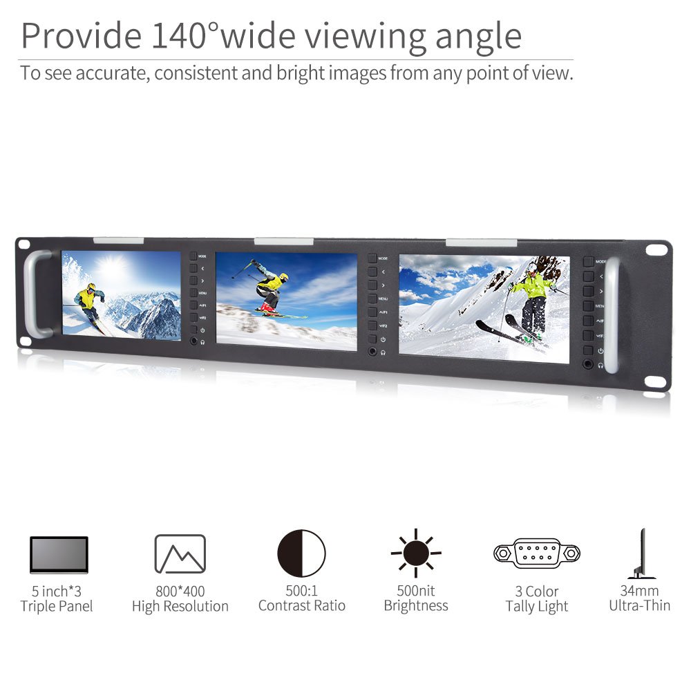 FEELWORLD T51 Triple 5 inch 2RU Broadcast SDI Rack Mount Monitor LCD 800×480 3G SDI HDMI AV Input and Output