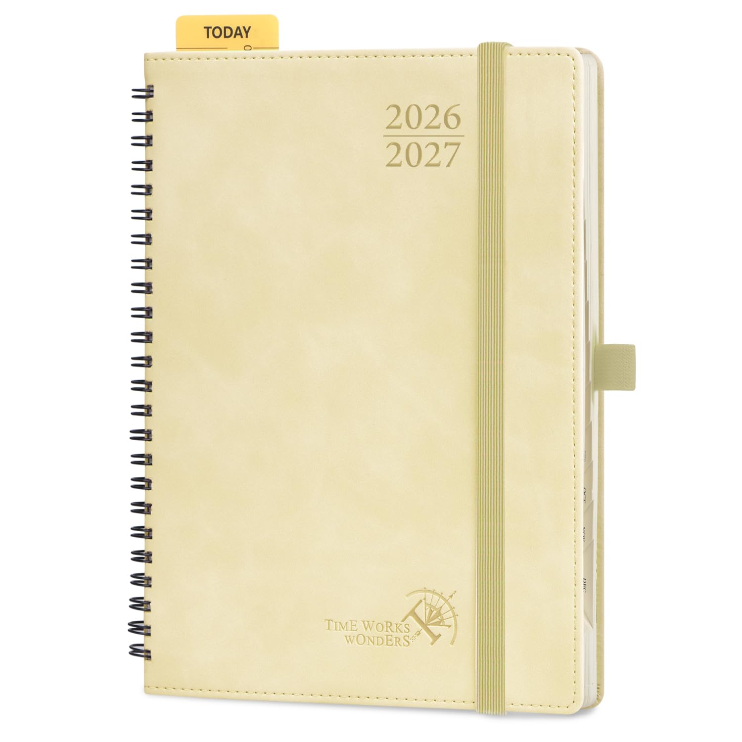 POPRUN Weekly Planner 2026-2027 (JUL 26-JUN 27), 6.5"x 8.5", Academic Weekly and Monthly Planner with Monthly Tabs, Agenda 2026-2027 Calendar Notebook, Spiral Leather Softcover - Beige — image 1