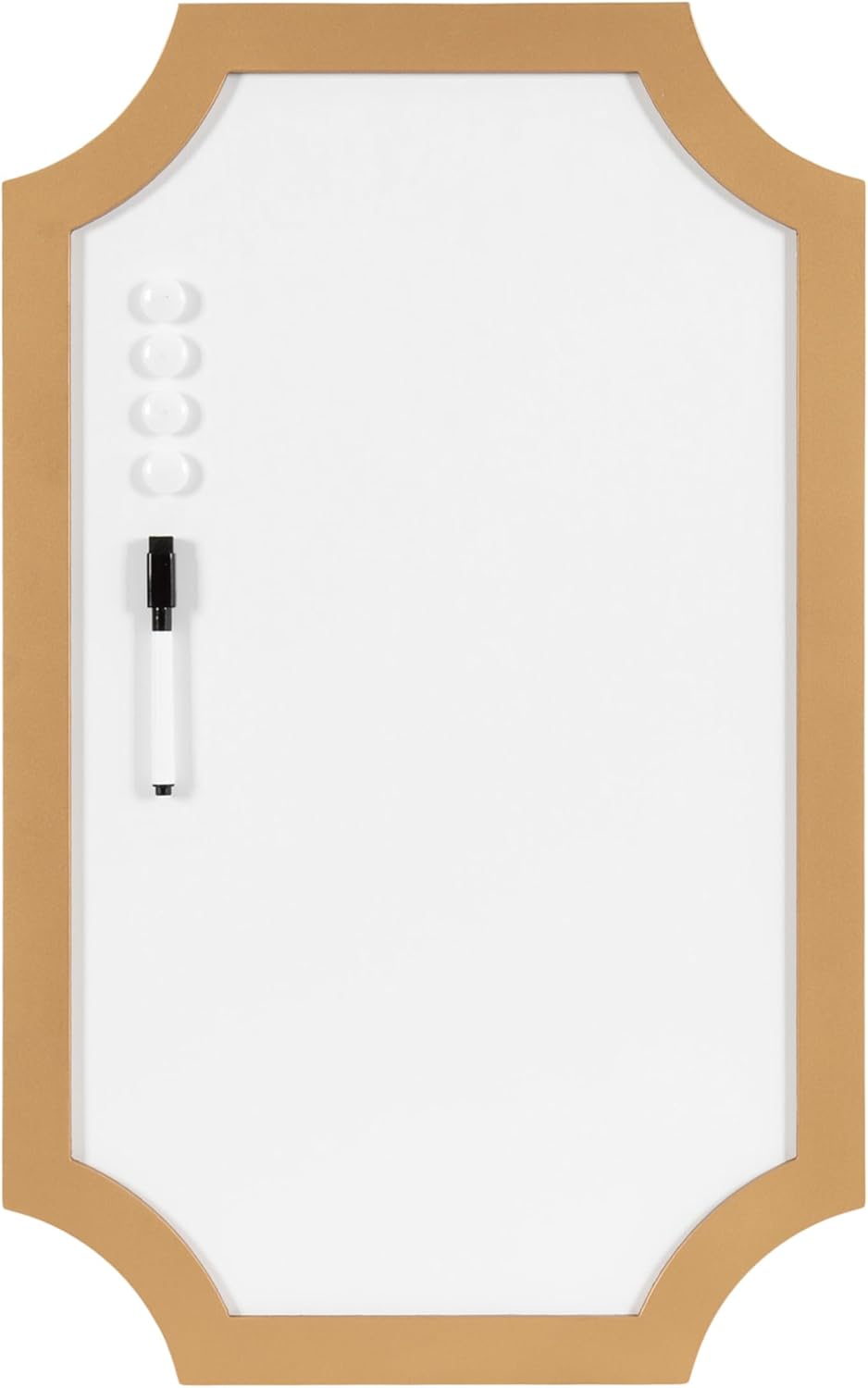 Kate and Laurel Holbrook Scalloped Magnetic Dry Erase Board with Marker and Four Magnets; 15 x 24; Gold; Decorative Wall Organization White Board for Use as Bedroom or Dorm Room Decor