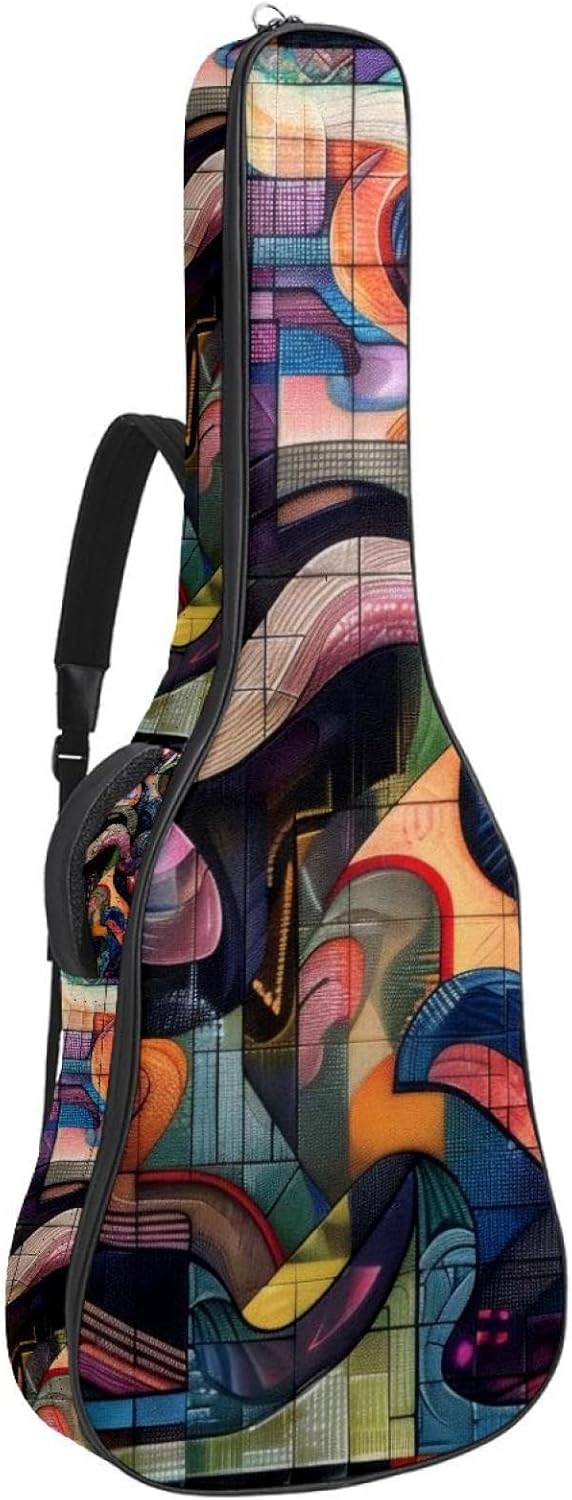 Acoustic Guitar Bag 0.4 Inch Thick Padding Waterproof Guitar Case Gig Bag for 40 41 42 Inch Electric Bass Classical Guitar, Abstract Zig Zag Pattern