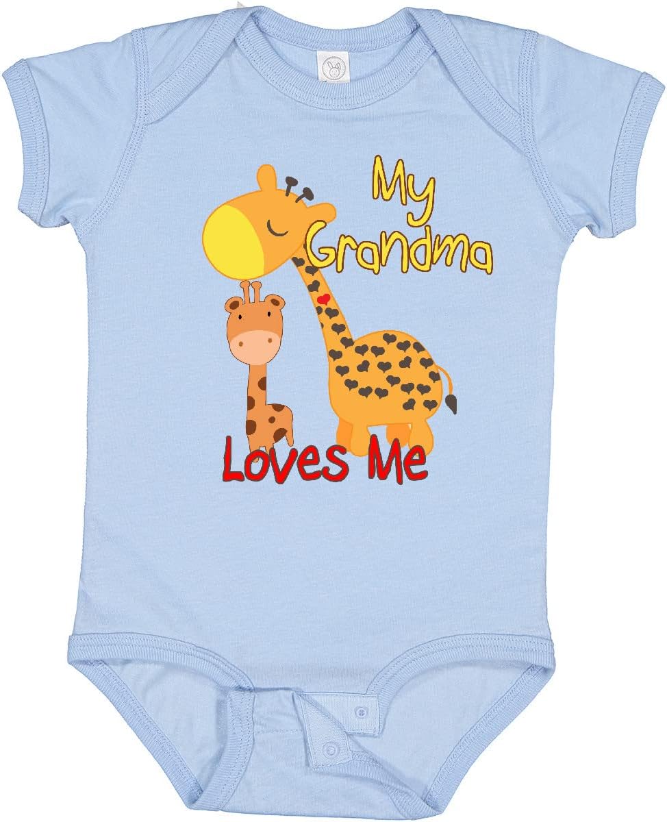 inktastic My Grandma Loves Me Giraffe Baby Bodysuit