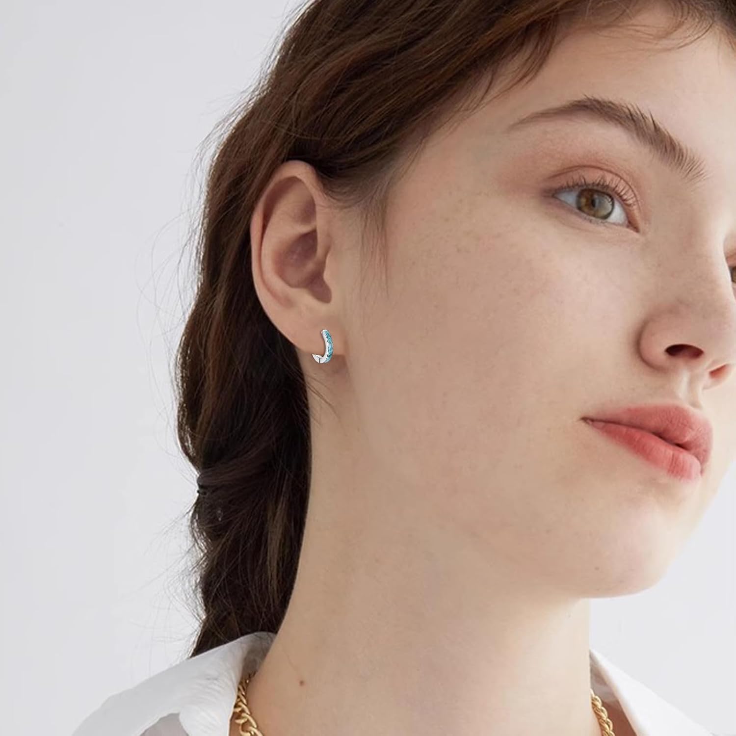 CUOKA MIRACLE 925 Sterling Silver Opal Hoop Earrings for Women - Opal Hinged Huggie Hoops, Hypoallergenic Small Hoop Earrings for Sensitive Ears, Dainty Everyday Jewelry Birthday Christmas Gift - Image 3