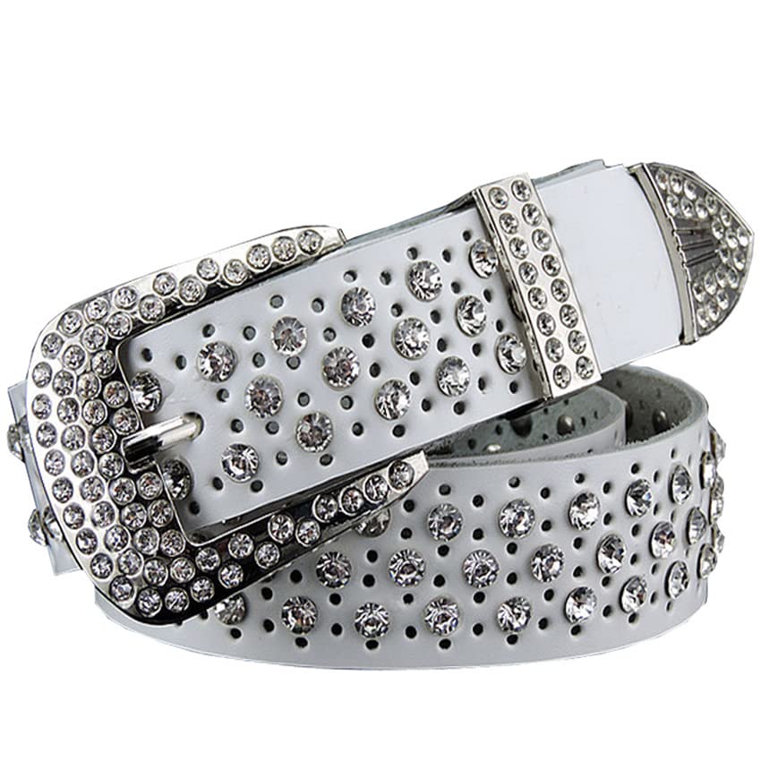 Mokkpeq Shining Cowgirl Cowboy Studded Belts Rhinestone Cowskin Leather Belts with Pin Buckle Strap Belt2