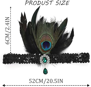 Accesorios Cabaret Mujer Disfraz Charleston Mujer BABEYOND Diadema De Plumas Negras Estilo Gatsby De Los Años 20, Accesorios Para El Cabello Con Cuentas De Cristal (oro Negro Diademas Locas Diadema Años 20