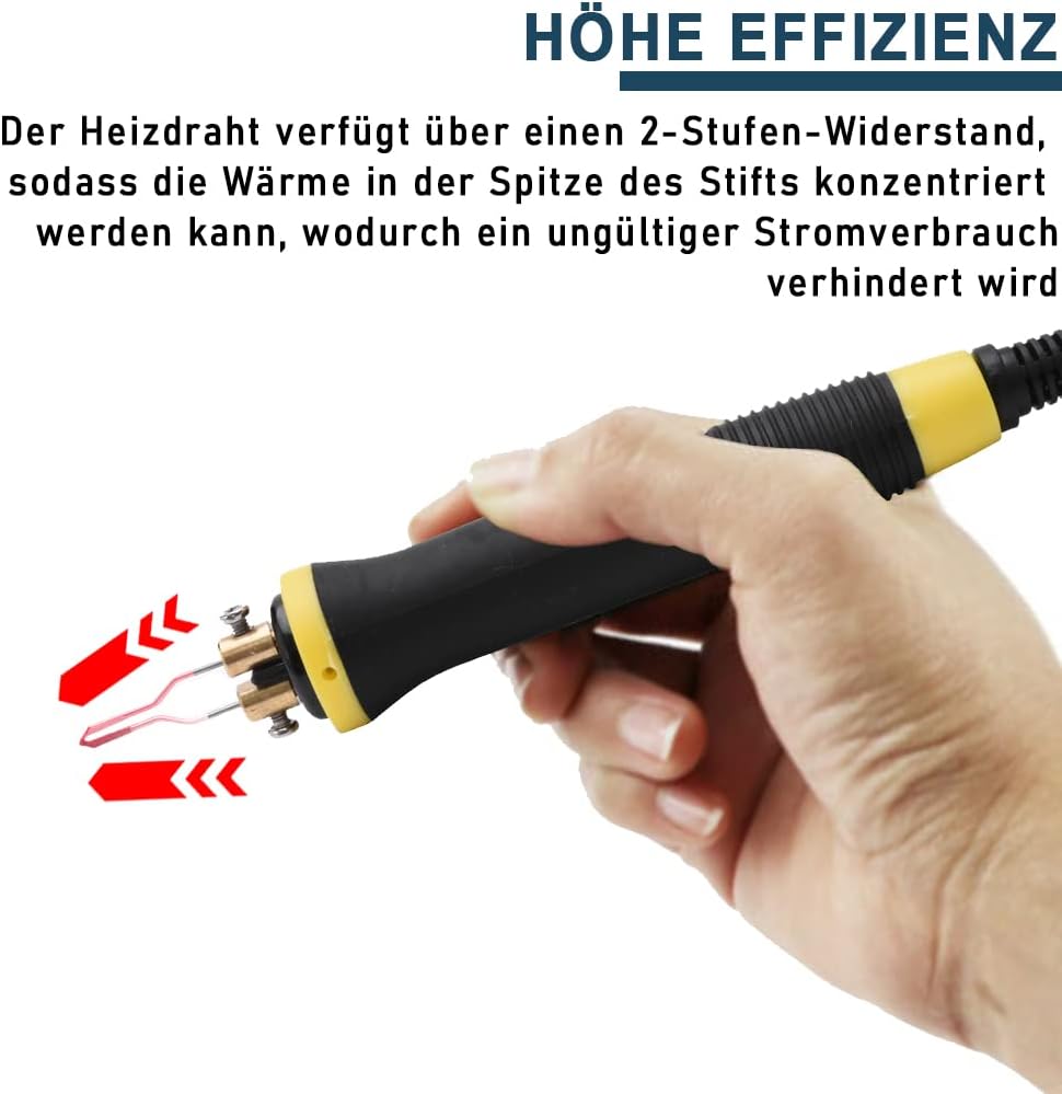 Pyrography pen showing fast heating and fast heat dissipation with temperature arrows.