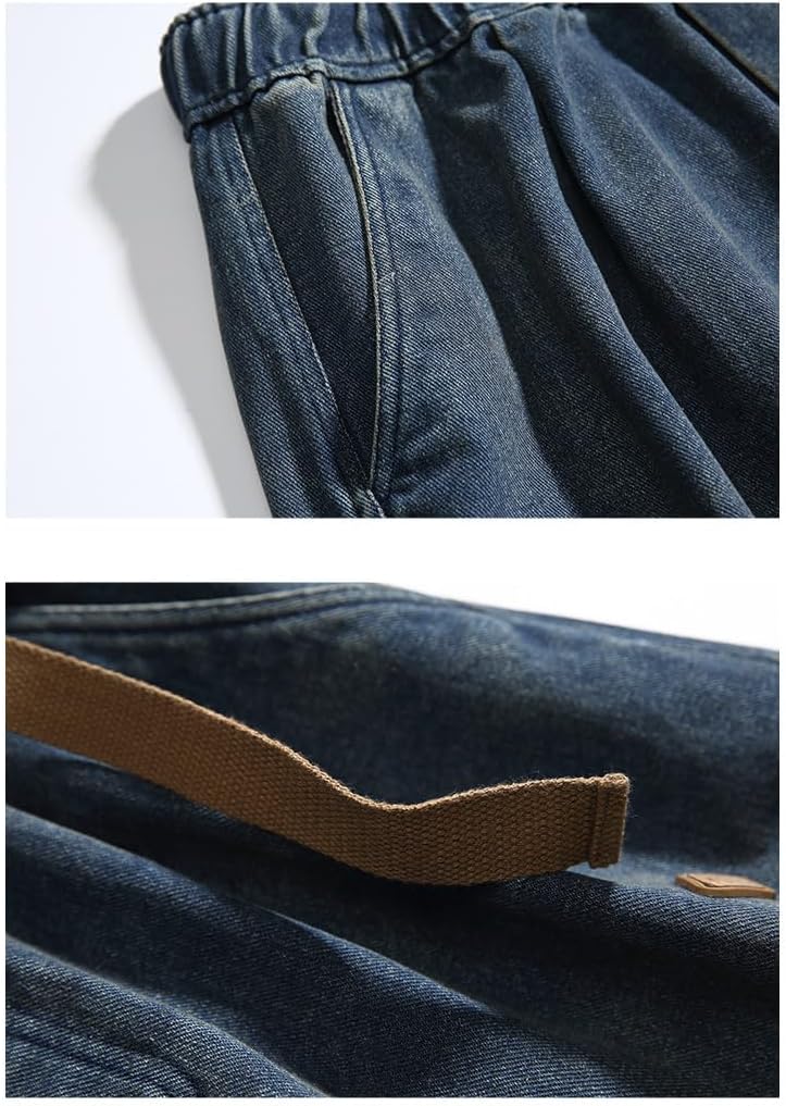 [lalarimi] 織帶 デザイン ジーンズ 【中厚 素材 秋用 ジーンズ】 ヴィンテージ スタイル 做旧 加工 リ フィット 長