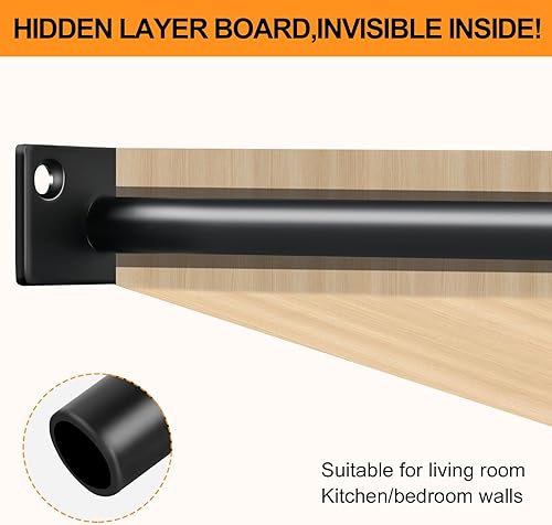 Miniatura 20 de 4 soportes de estante flotante de acero sólido negro de 5 pulgadas, soportes ocultos para estantes flotantes de madera, soporte oculto para estantes