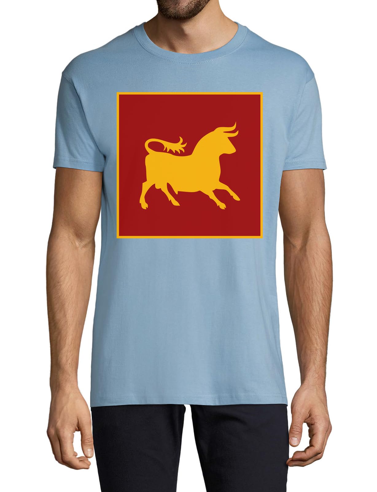 T-Shirt Homme Bleu Clair Coton Crew Neck Flag Red Art
