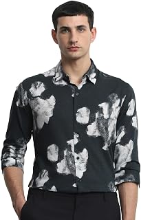 MUFTI Dark Green Abstract Slim Fit Shirt
