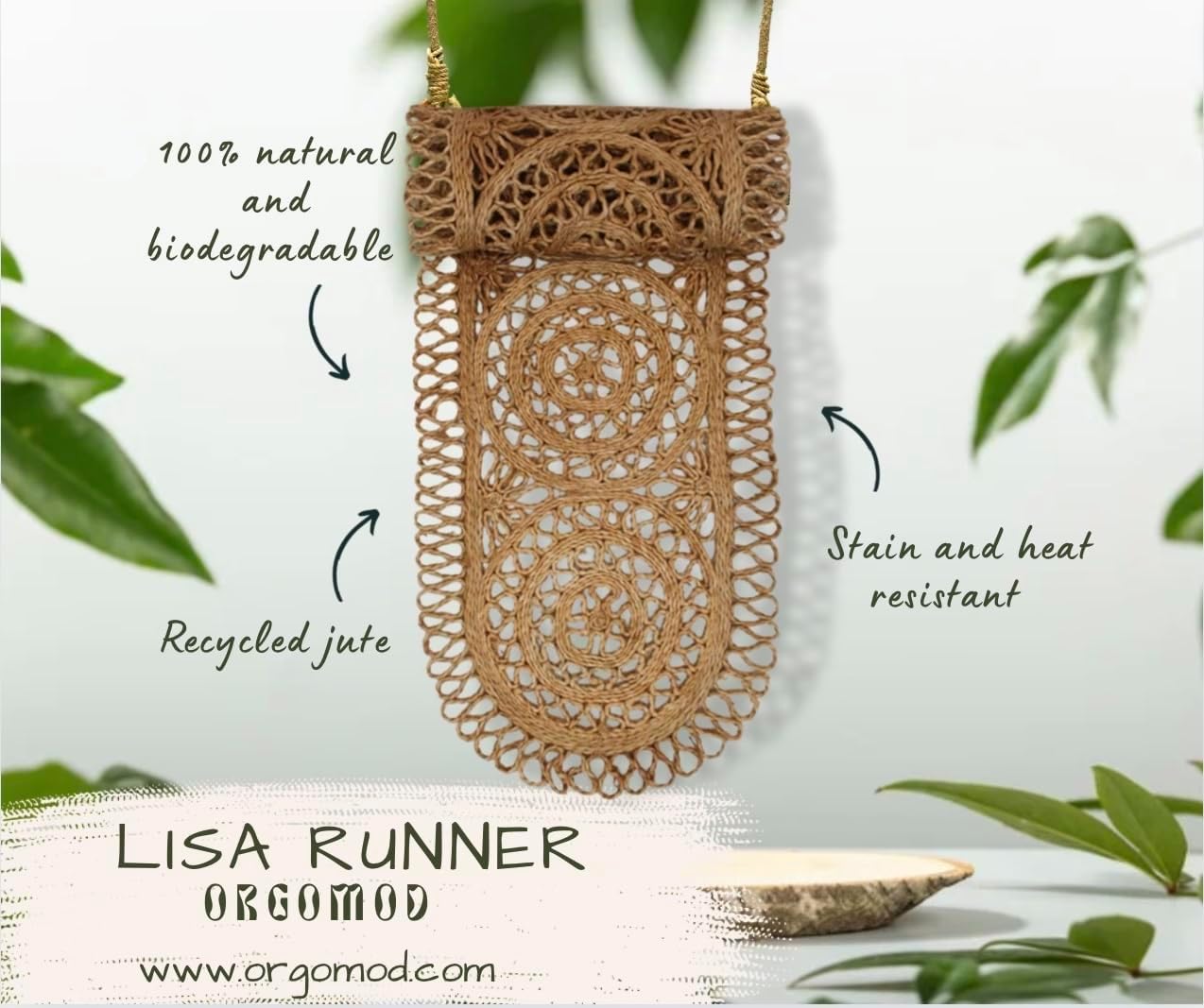 The Lisa - Jute Table Runner 59 Inches, Intricate Design Pattern, Hand Made, Food Grade, Heat Resistant