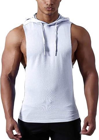 Maiyifu-GJ Mens Workout Hooded Tank Top Bodybuilding Gym Muscle Hoodies Vest Lightweight Fitness Athletic Sleeveless Shirt
