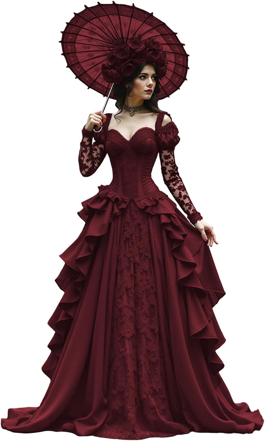 Gorgeous Applique Victorian Dress for Women with Sleeves Lace Victorian Ball Gown Chiffon Costume Medieval Dress