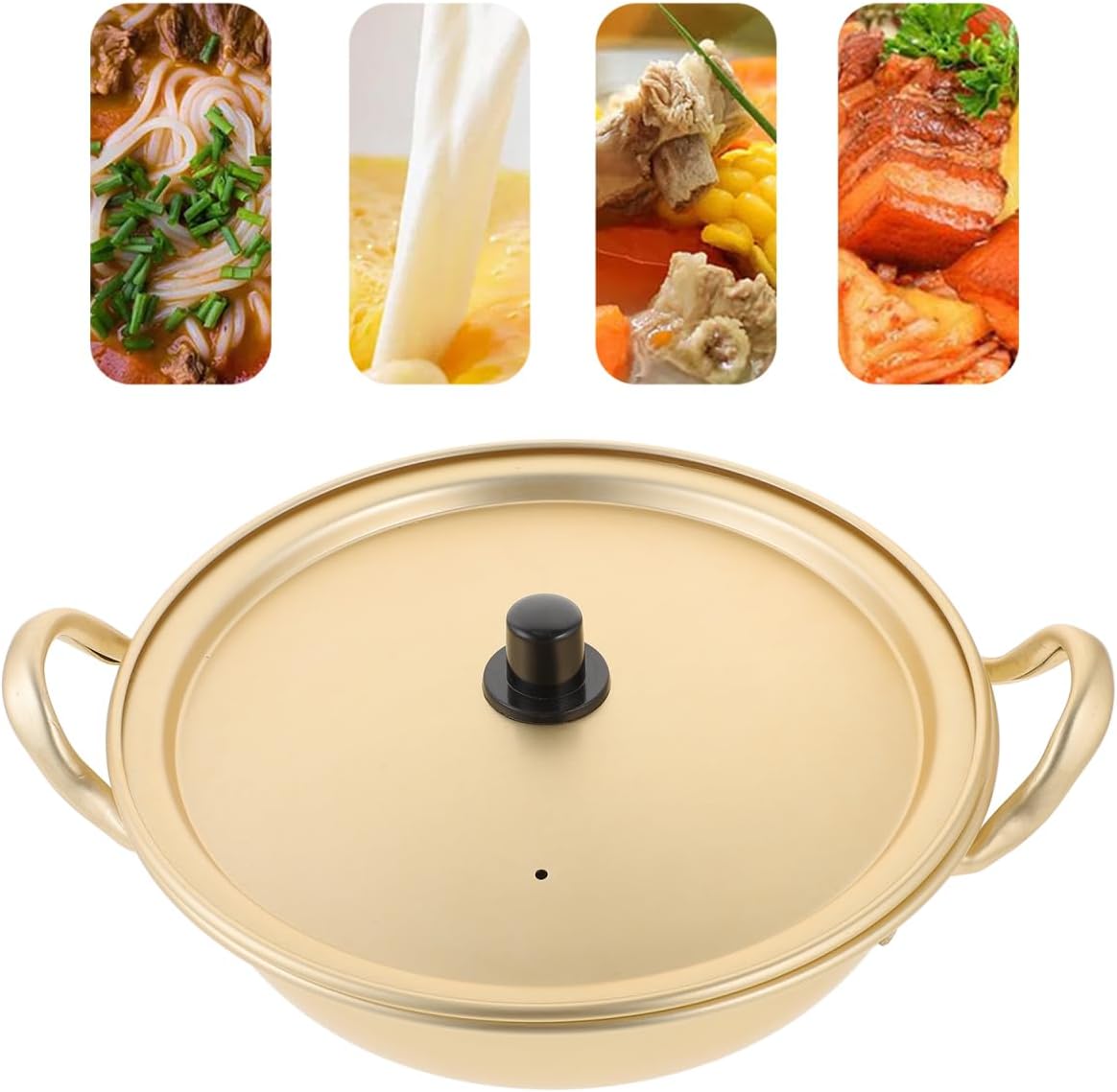 Luxshiny Korea Ramen Pot, Korean Ramen Cooking Pot with Lid Korean Noodle Pot Aluminum Noodle Hot Pot Shin Ramyun Pot for Kitchen Cookware (double Handle) (8.6in), 22X5CM, Golden, 809UF133R15Q image 3