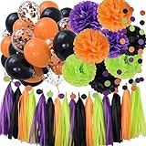 Halloween Party Decorations - Hocus Pocus Trunk Or Treat Car Decorations Kit for SUV Orange Black Purple Green Tissue Pom Pom Tassels Garlands Balloons for Halloween Birthday Baby Shower Decorations