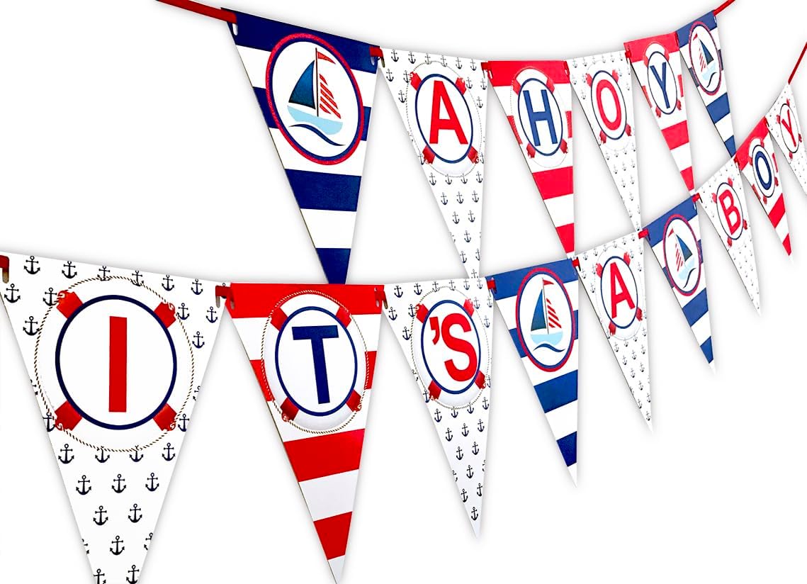 Ahoy It's A Boy Nautical Baby Shower Banner Pennant