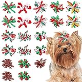 PET SHOW 20pcs/10pairs Curly Dog Hair Bows with Rubber Bands for Small Medium Dogs Spiral Puppy Swirl Topknot Cat Festival Hair Accessories Pet Favor Gift (Christmas Styles)